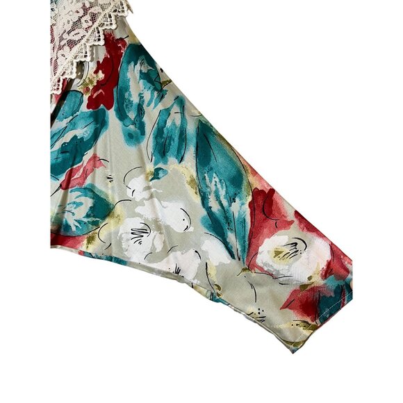 Retro Floral Midi Dress S White Colorful Prairie Mod Boho Classic Chic 70s - Picture 7 of 15